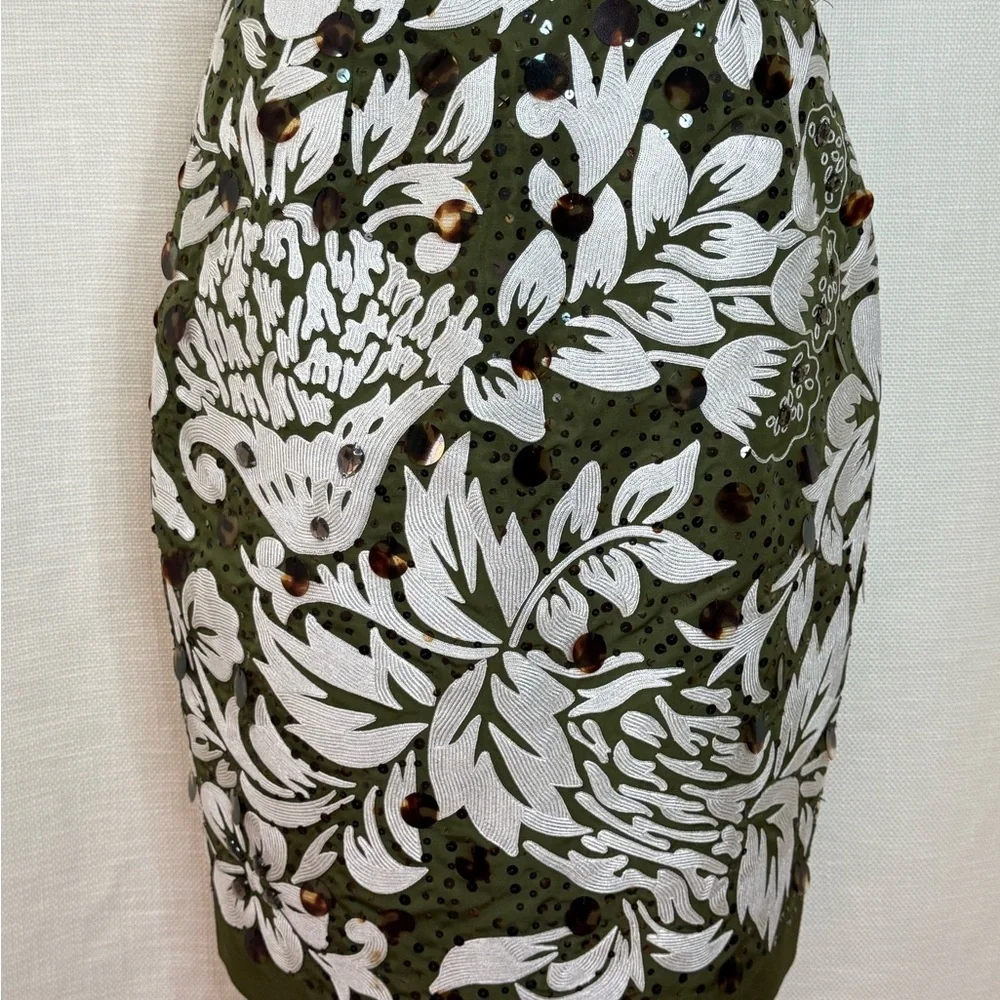 Carlisle Floral Pencil Skirt Size 4 Olive Ivory Statement Designer Workwear
